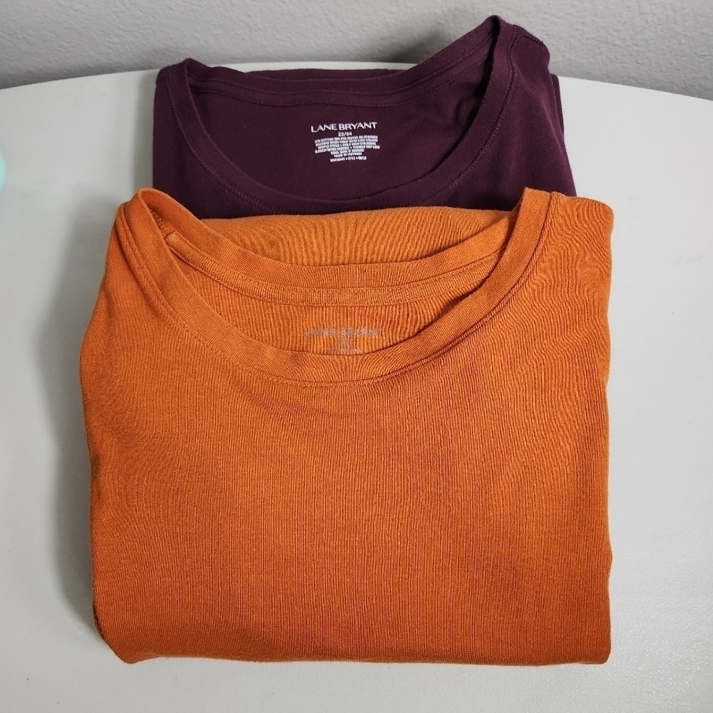 Lane Bryant Womens Burnt Orange/Plum Bundle of 2 Long Sleeve Tees-Size 22/24